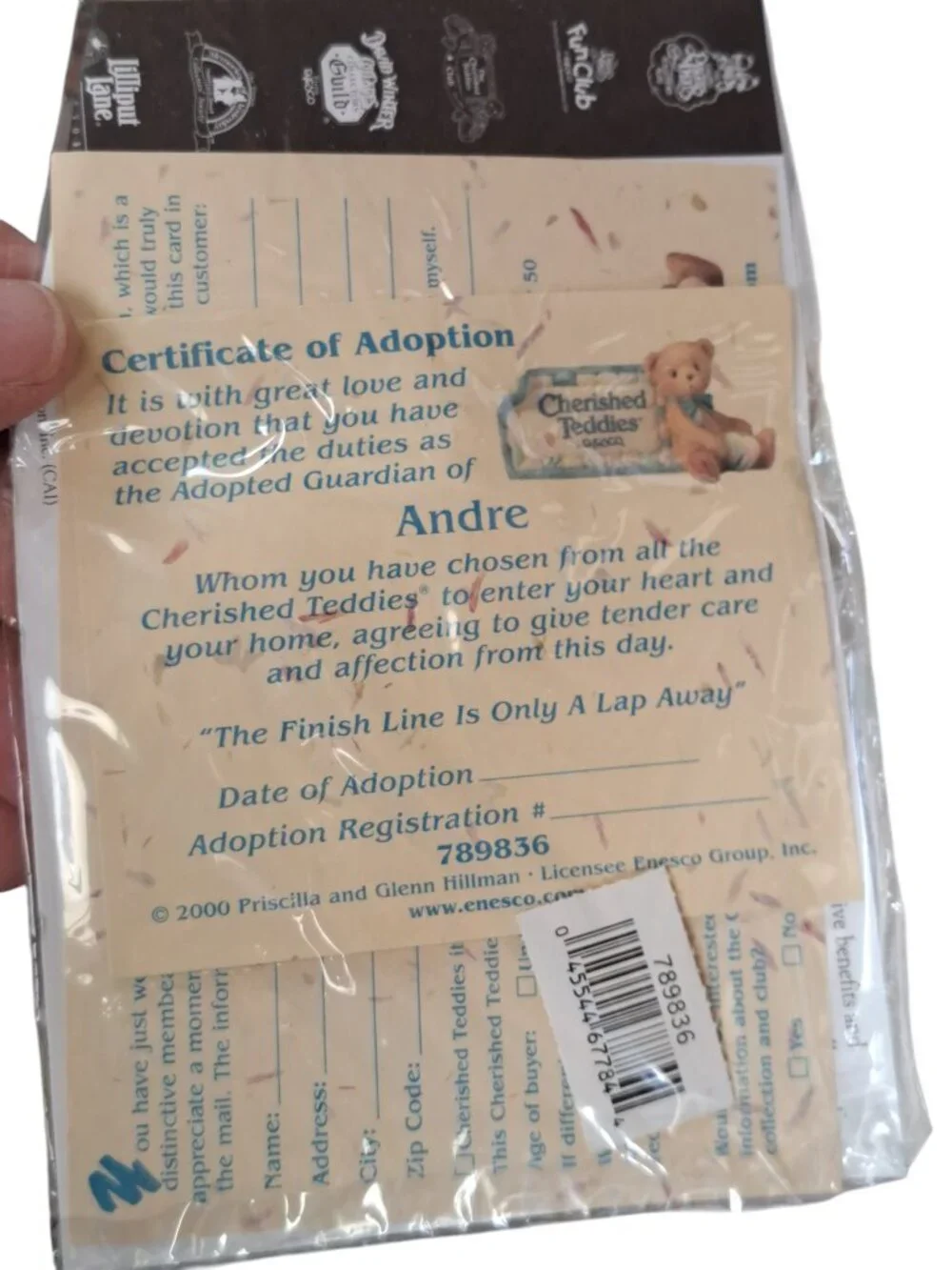 Cherished Teddies Bear Figurine 2000 Andre # 789836 BOX & CERTIFICATE